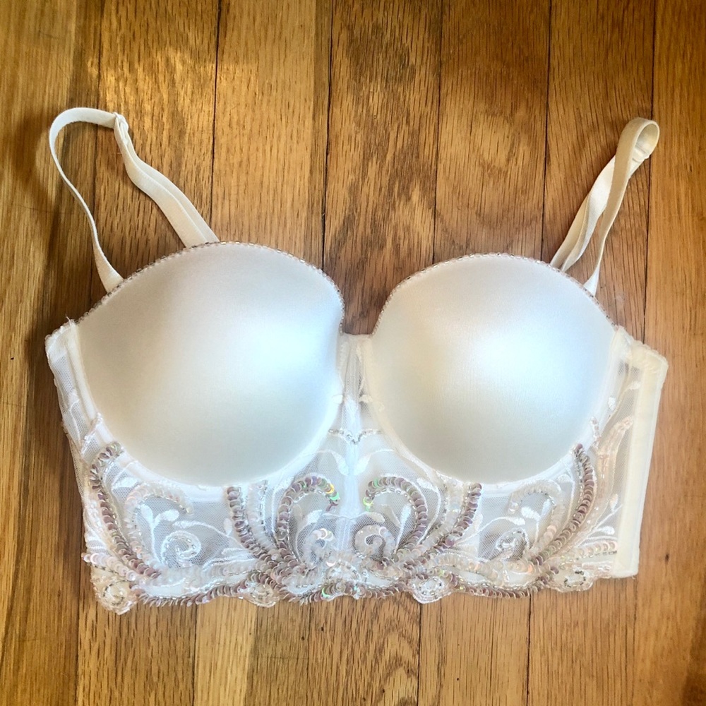 BEBE Corset Bustier White Beaded Details